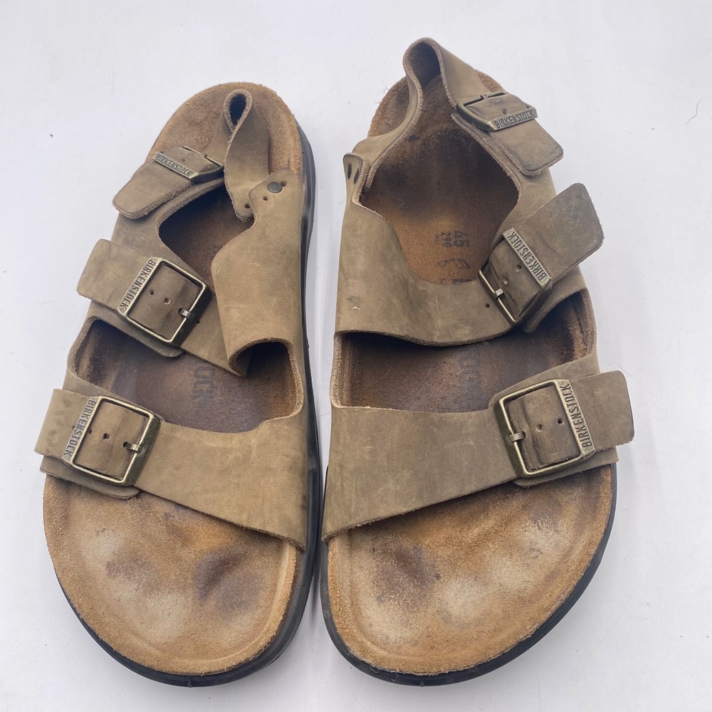 Birkenstock Milano CT Sandals Men 12 EU 45 Khaki Brown Oiled Leather Rugged Sole - Picture 3 of 15